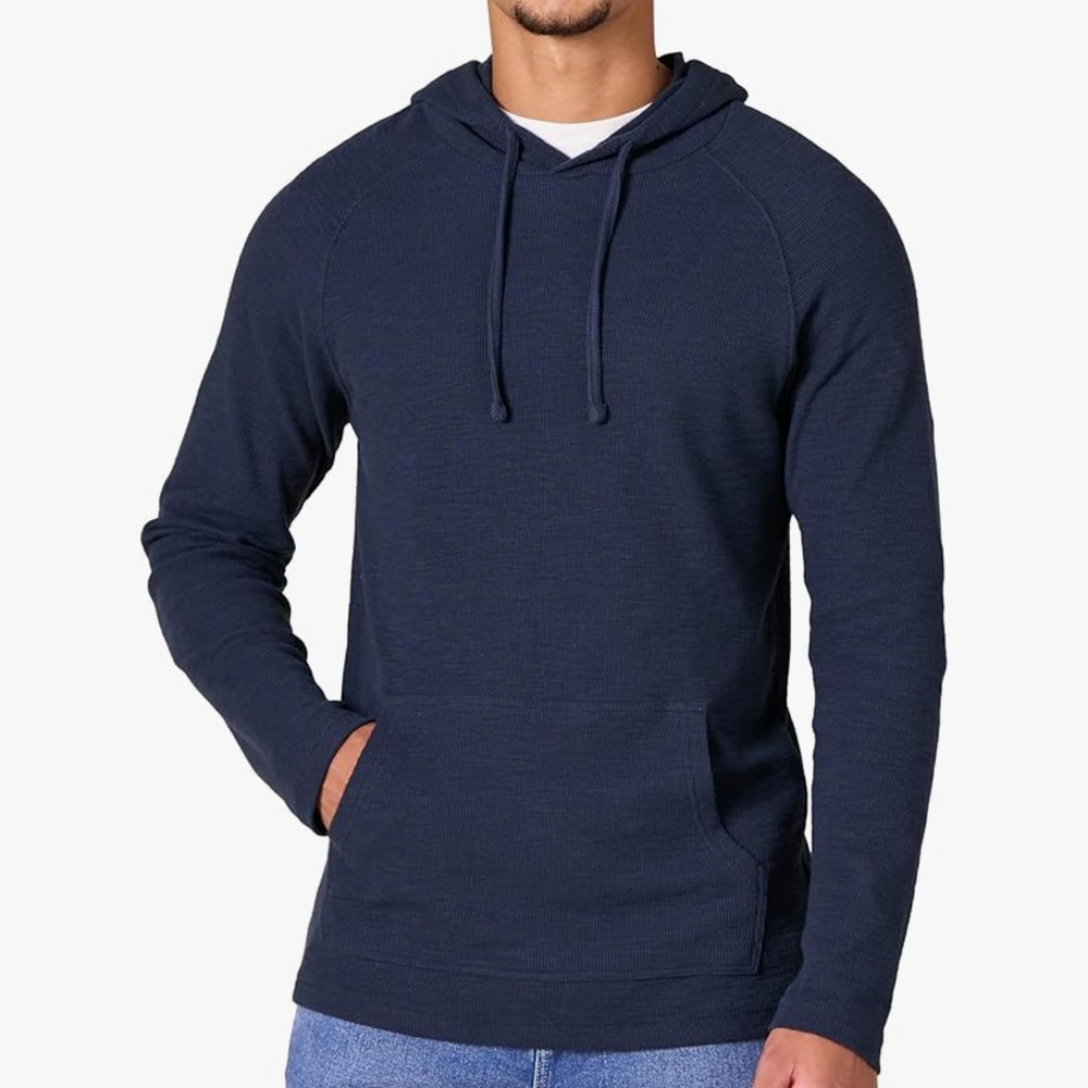 Men's Navy Blue Long Sleeve Slub Thermal Hoodie